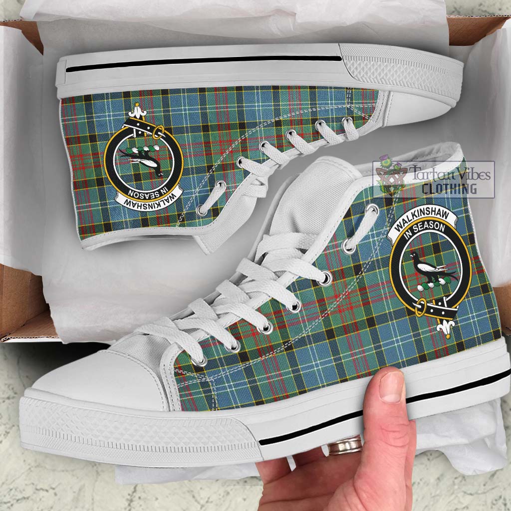 Walkinshaw Tartan High Top Shoes with Family Crest Kid High Top - White Sole - Tartan Vibes Clothing