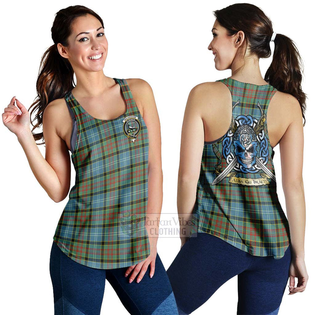 Walkinshaw Tartan Women's Racerback Tanks with Family Crest Celtic Skull Style 4XL - Tartan Vibes Clothing
