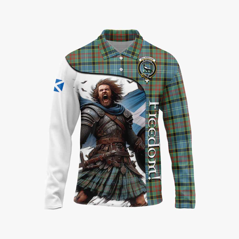 Tartan Vibes Clothing Walkinshaw Crest Tartan Long Sleeve Polo Shirt Inspired by the Freedom of Scottish Warrior