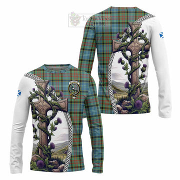 Walkinshaw Tartan Long Sleeve T-Shirt with Family Crest and St. Andrew's Cross Accented by Thistle Vines Unisex - Tartan Vibes Clothing
