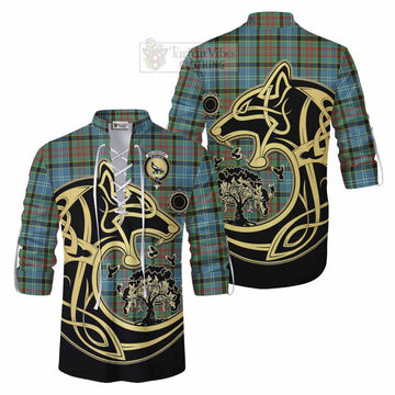 Walkinshaw Tartan Ghillie Kilt Shirt with Family Crest Celtic Wolf Style Men - Tartan Vibes Clothing