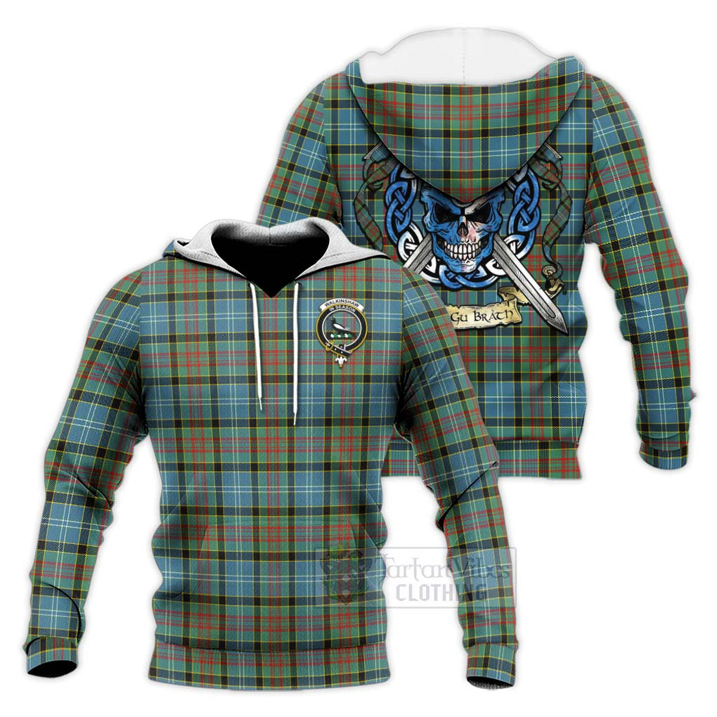 Walkinshaw Tartan Knitted Hoodie with Family Crest Celtic Skull Style Unisex Knitted Pullover Hoodie - Tartan Vibes Clothing