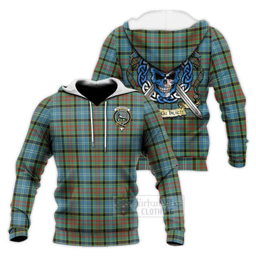 Walkinshaw Tartan Knitted Hoodie with Family Crest Celtic Skull Style Unisex Knitted Pullover Hoodie - Tartan Vibes Clothing