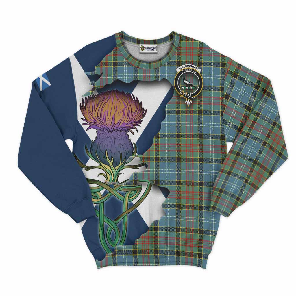 Tartan Vibes Clothing Walkinshaw Tartan Family Crest Sweatshirt Scottish Thistle Celtic Inspired