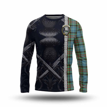 Walkinshaw Tartan Long Sleeve T-Shirt with Family Crest Cross Sword Thistle Celtic Vibes Unisex - Tartan Vibes Clothing