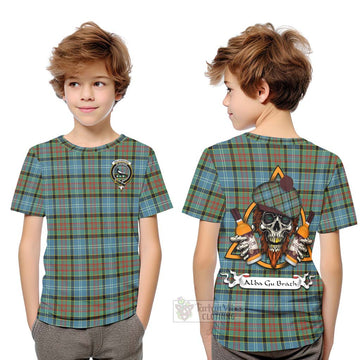 Walkinshaw Tartan Kid T-Shirt with Family Crest and Bearded Skull Holding Bottles of Whiskey Youth XL Size14 - Tartan Vibes Clothing