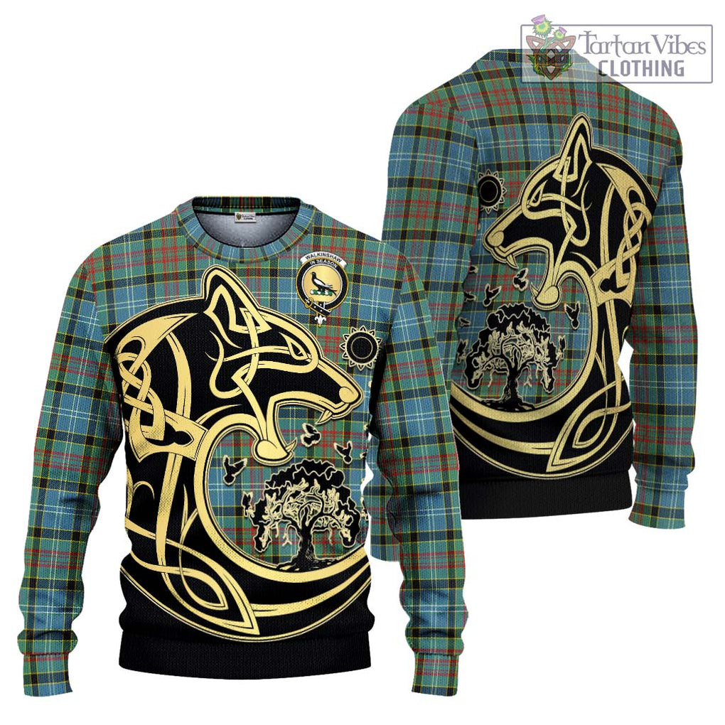 Walkinshaw Tartan Ugly Sweater with Family Crest Celtic Wolf Style Unisex - Tartan Vibes Clothing