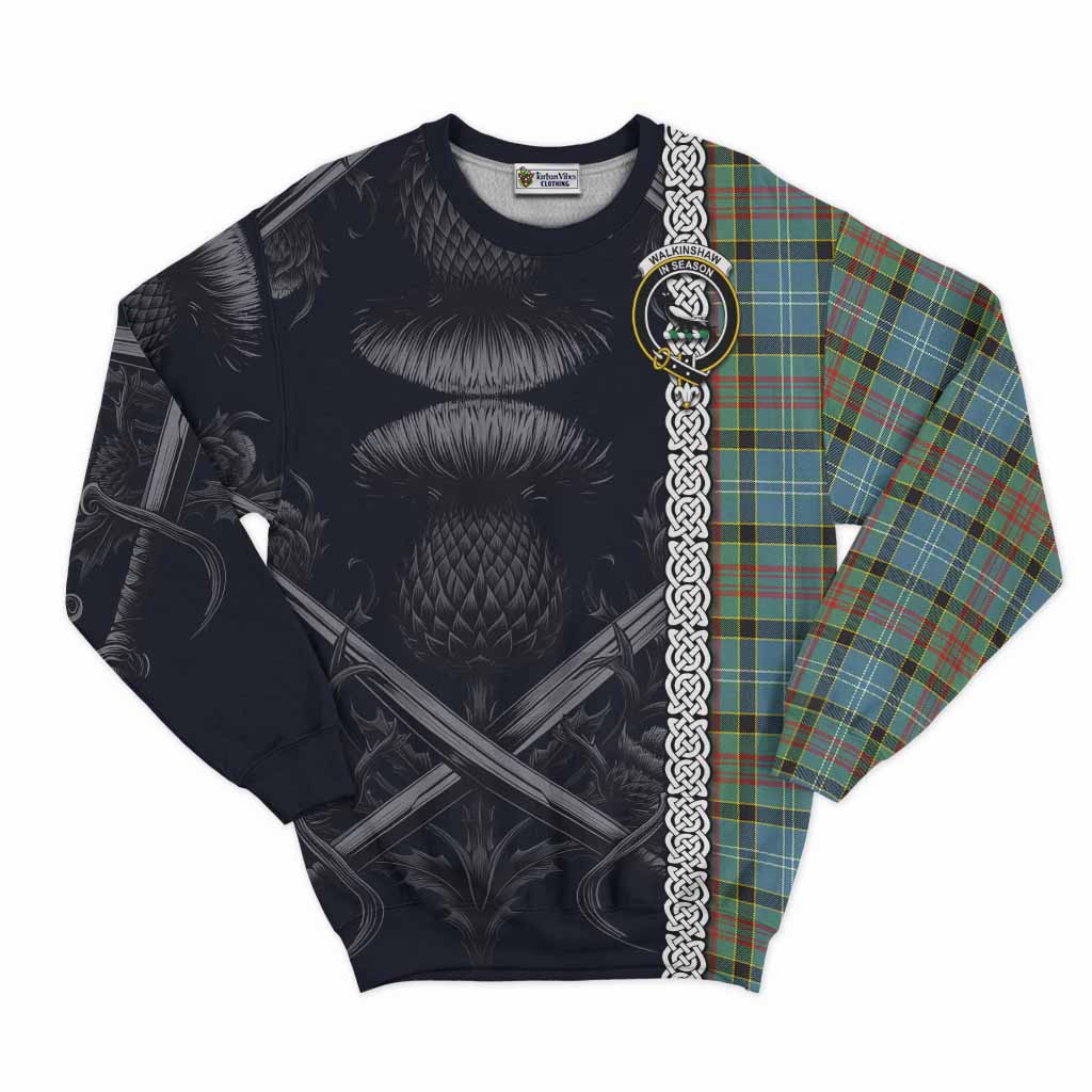 Walkinshaw Tartan Sweatshirt with Family Crest Cross Sword Thistle Celtic Vibes Unisex - Tartan Vibes Clothing