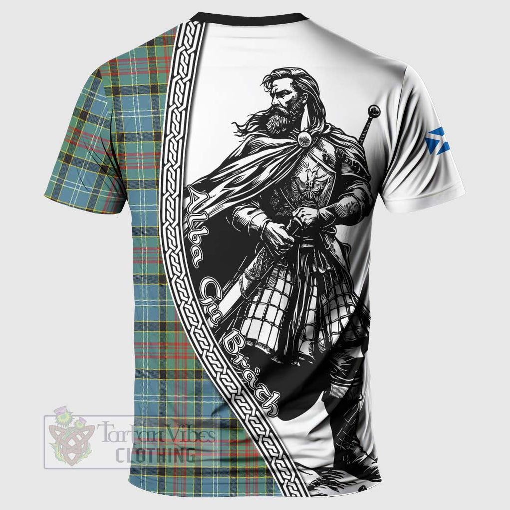 Walkinshaw Tartan Clan Crest T-Shirt with Highlander Warrior Celtic Style - Tartan Vibes Clothing