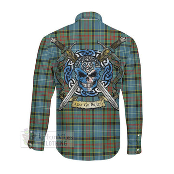 Walkinshaw Tartan Long Sleeve Button Shirt with Family Crest Celtic Skull Style Men's Shirt - Tartan Vibes Clothing