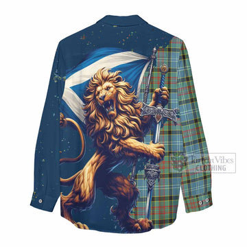 Walkinshaw Tartan Family Crest Women's Casual Shirt with Scottish Majestic Lion - Tartan Vibes Clothing
