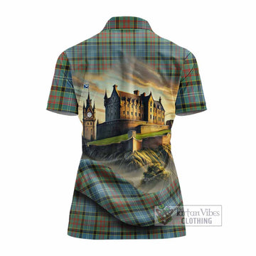 Walkinshaw Tartan Family Crest Women's Polo Shirt with Scottish Ancient Castle Style - Tartan Vibes Clothing