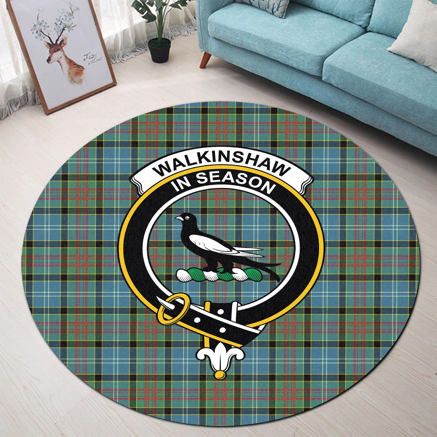 Walkinshaw Tartan Round Rug with Family Crest - Tartan Vibes Clothing