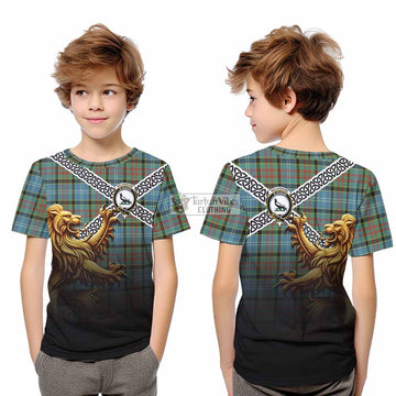 Walkinshaw Crest Tartan Kid T-Shirt with Golden Lion Emblem Celtic Style - Tartan Vibes Clothing