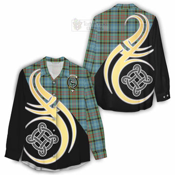 Walkinshaw Tartan Women's Casual Shirt with Family Crest and Celtic Symbol Style - Tartan Vibes Clothing