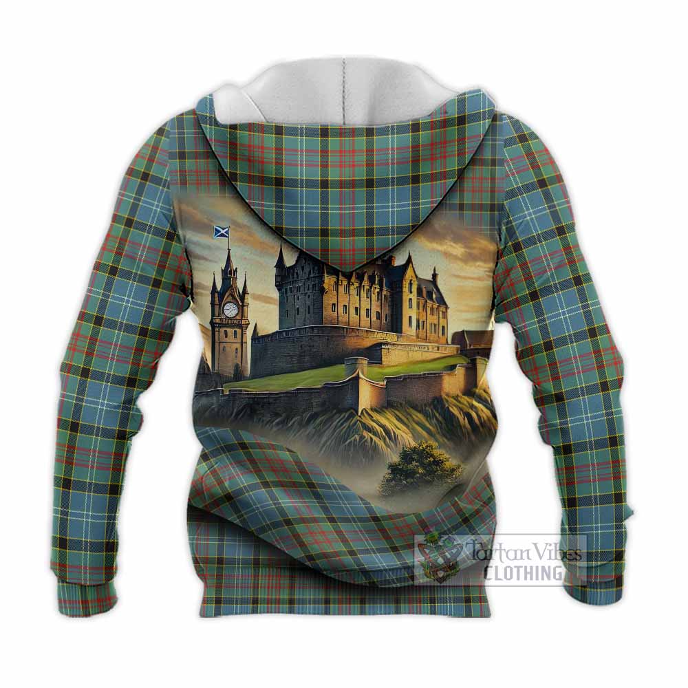 Walkinshaw Tartan Family Crest Knitted Hoodie with Scottish Ancient Castle Style - Tartan Vibes Clothing