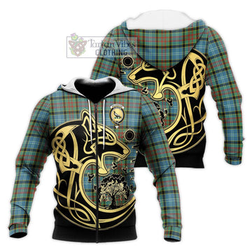 Walkinshaw Tartan Knitted Hoodie with Family Crest Celtic Wolf Style Unisex Knitted Zip Hoodie - Tartan Vibes Clothing