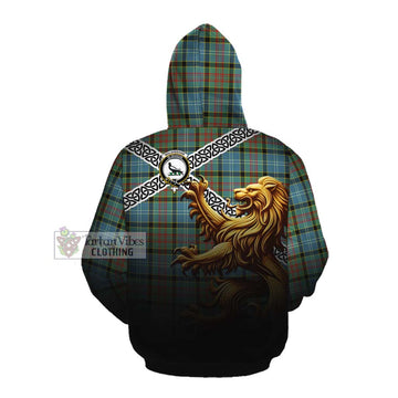 Walkinshaw Crest Tartan Cotton Hoodie with Golden Lion Emblem Celtic Style Pullover Hoodie - Tartan Vibes Clothing