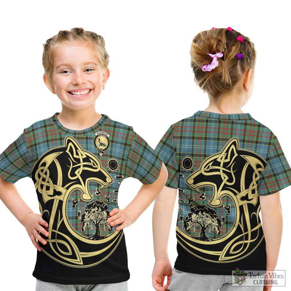 Walkinshaw Tartan Kid T-Shirt with Family Crest Celtic Wolf Style - Tartan Vibes Clothing