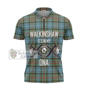 Walkinshaw Tartan Zipper Polo Shirt with Family Crest DNA In Me Style - Tartan Vibes Clothing