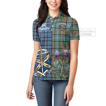 Walkinshaw Tartan Women's Polo Shirt Happy St. Andrew's Day Half Tartan Style - Tartan Vibes Clothing