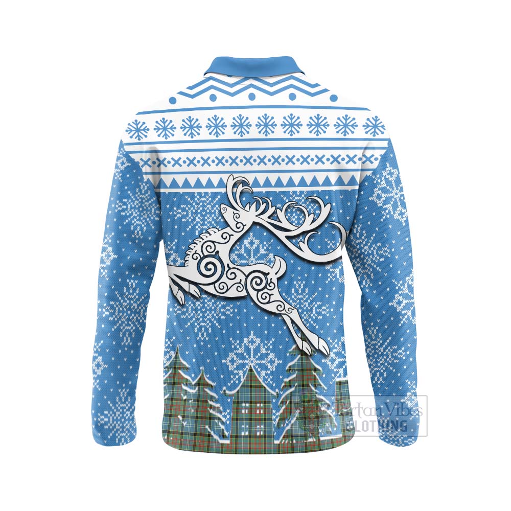 Walkinshaw Clan Christmas Long Sleeve Polo Shirt Celtic Reindeer Style - Tartan Vibes Clothing