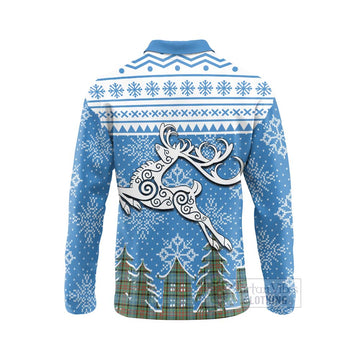 Walkinshaw Clan Christmas Long Sleeve Polo Shirt Celtic Reindeer Style - Tartan Vibes Clothing