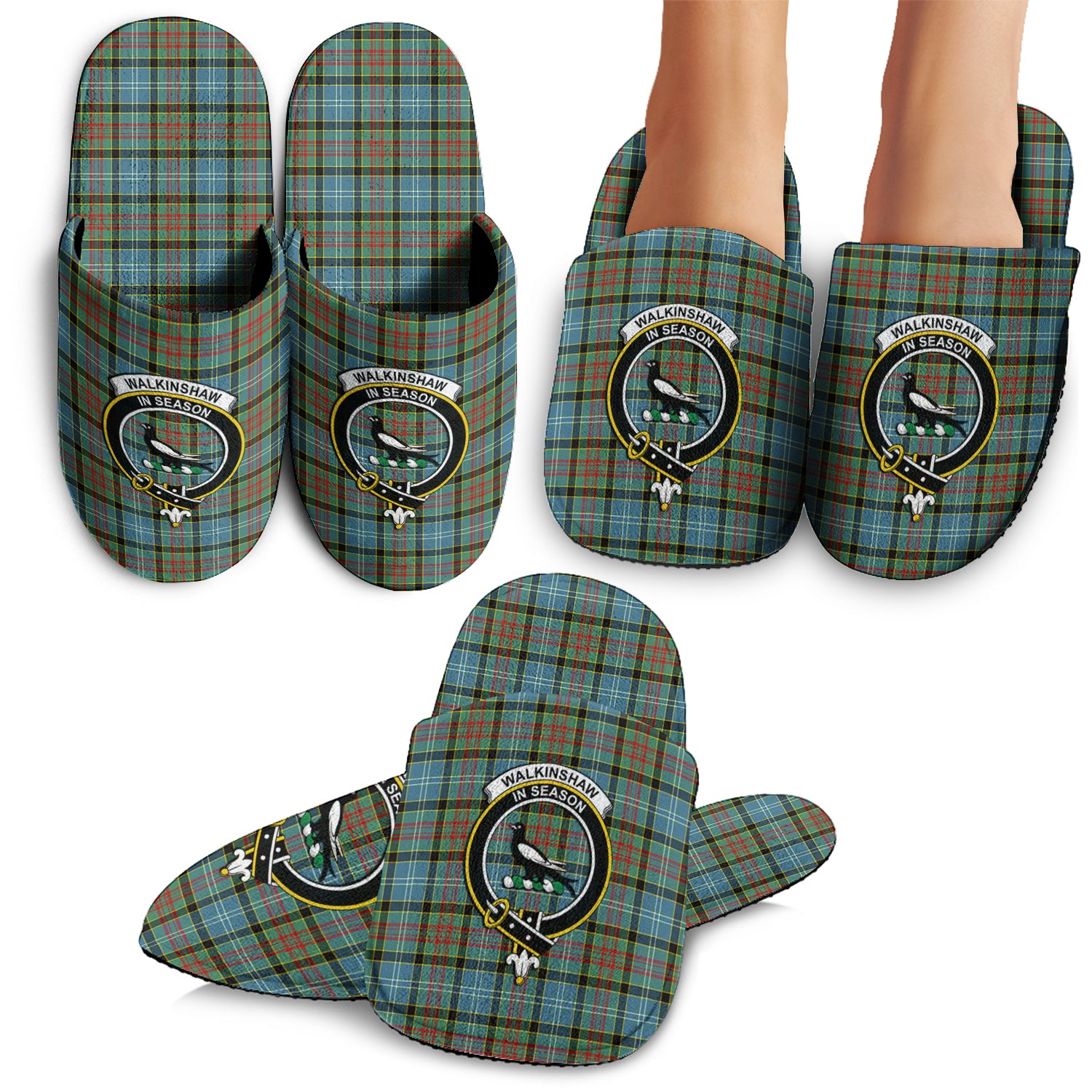Walkinshaw Tartan Home Slippers with Family Crest - Tartan Vibes Clothing