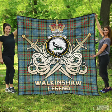 Walkinshaw Tartan Quilt with Clan Crest and the Golden Sword of Courageous Legacy - Tartan Vibes Clothing