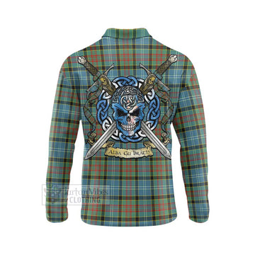 Walkinshaw Tartan Long Sleeve Polo Shirt with Family Crest Celtic Skull Style - Tartan Vibes Clothing