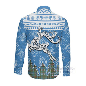 Walkinshaw Clan Christmas Long Sleeve Button Shirt Celtic Reindeer Style Men's Shirt - Tartan Vibes Clothing
