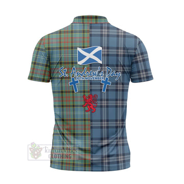 Walkinshaw Tartan Zipper Polo Shirt Happy St. Andrew's Day Half Tartan Style - Tartan Vibes Clothing