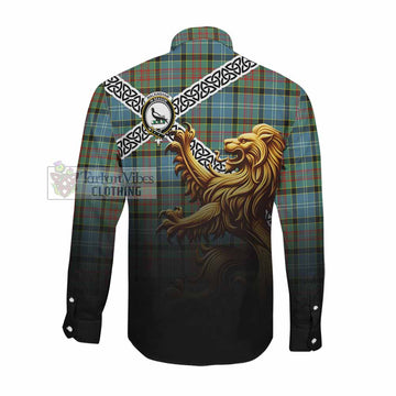 Walkinshaw Crest Tartan Long Sleeve Button Shirt with Golden Lion Emblem Celtic Style Men's Shirt - Tartan Vibes Clothing