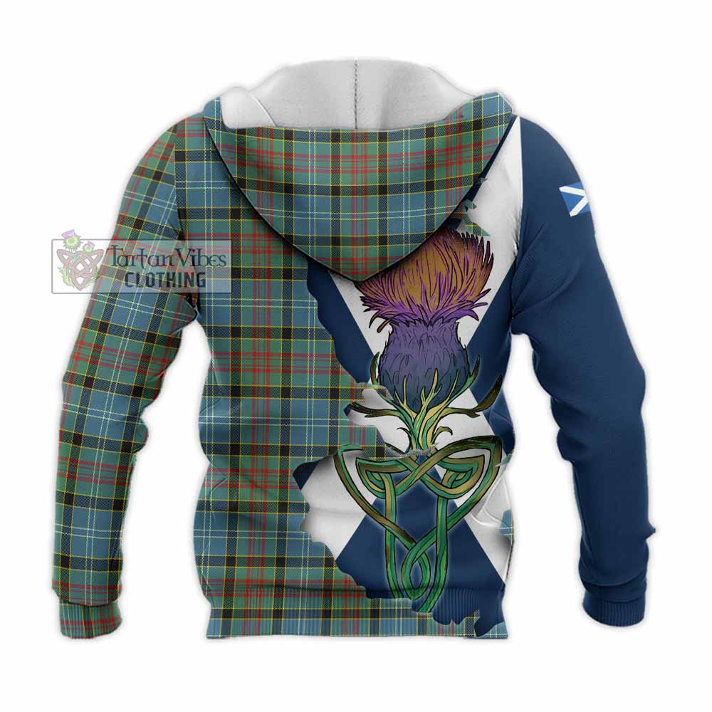 Tartan Vibes Clothing Walkinshaw Tartan Family Crest Knitted Hoodie Scottish Thistle Celtic Inspired