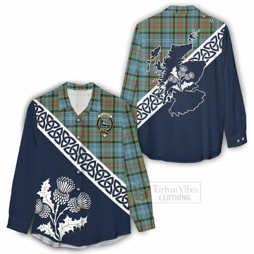 Walkinshaw Tartan Women's Casual Shirt Featuring Thistle and Scotland Map - Tartan Vibes Clothing