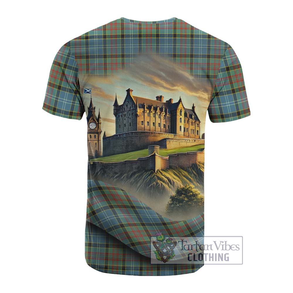 Walkinshaw Tartan Family Crest Cotton T-shirt with Scottish Ancient Castle Style - Tartan Vibes Clothing