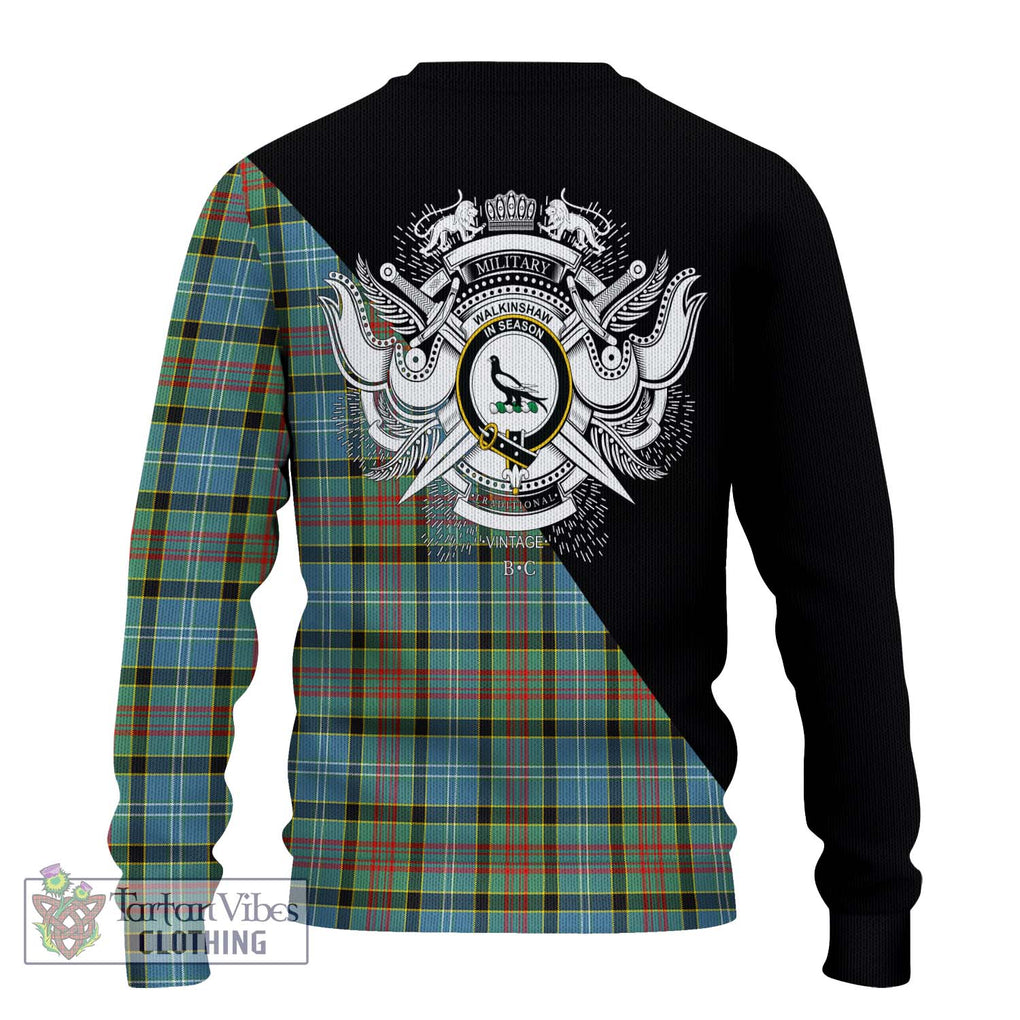 Walkinshaw Tartan Ugly Sweater with Family Crest and Military Logo Style - Tartan Vibes Clothing