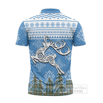 Walkinshaw Clan Christmas Zipper Polo Shirt Celtic Reindeer Style - Tartan Vibes Clothing