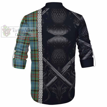 Walkinshaw Tartan Ghillie Kilt Shirt with Family Crest Cross Sword Thistle Celtic Vibes - Tartan Vibes Clothing