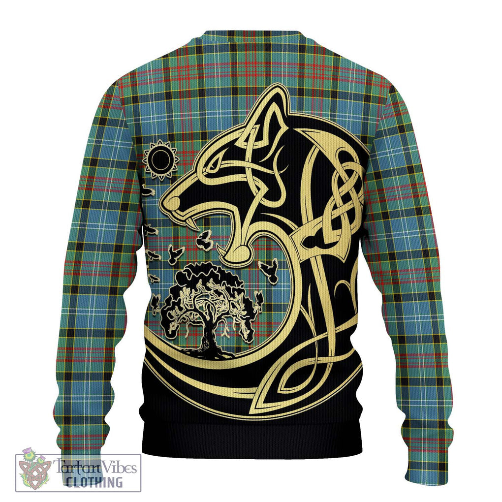Walkinshaw Tartan Ugly Sweater with Family Crest Celtic Wolf Style - Tartan Vibes Clothing