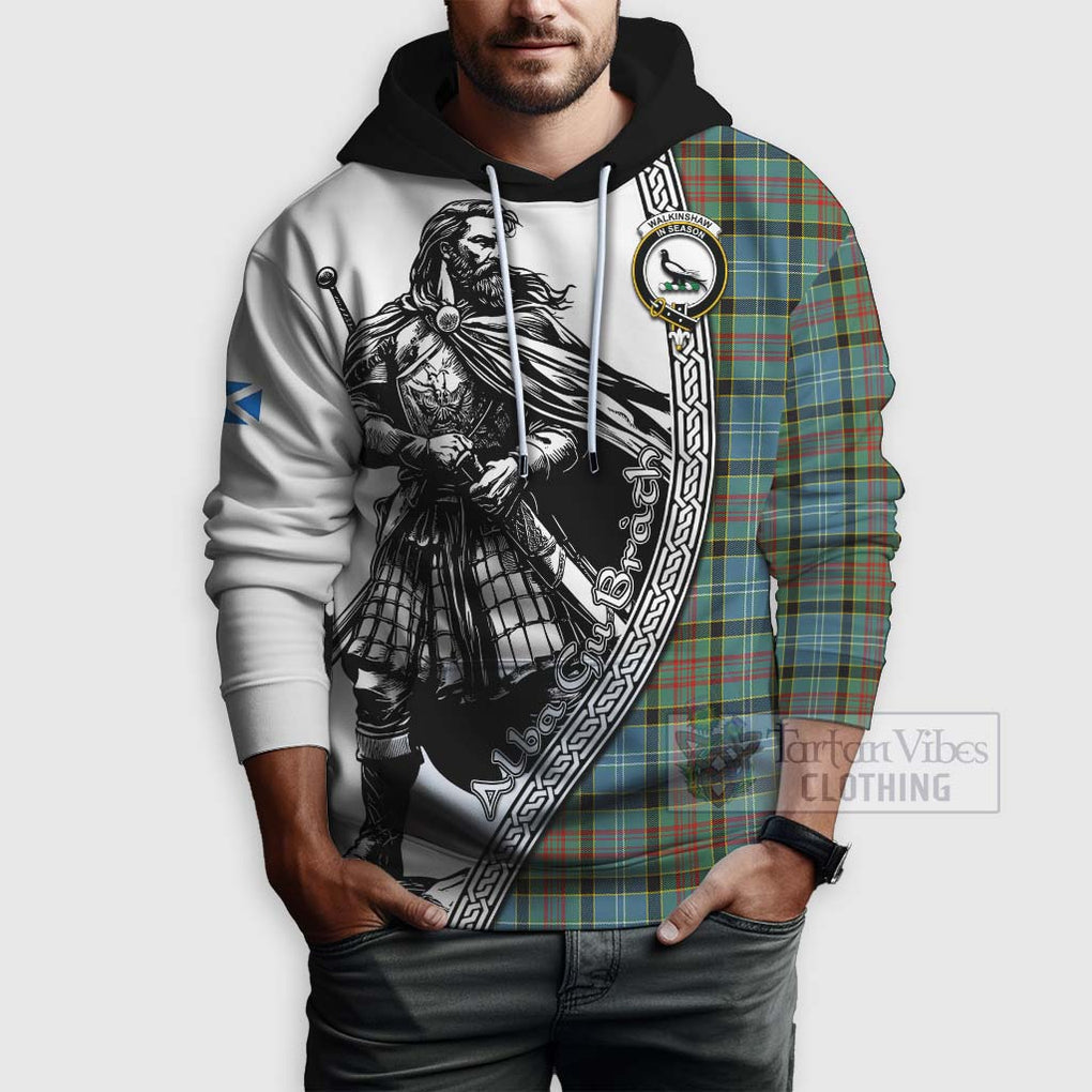 Walkinshaw Tartan Clan Crest Hoodie with Highlander Warrior Celtic Style - Tartan Vibes Clothing