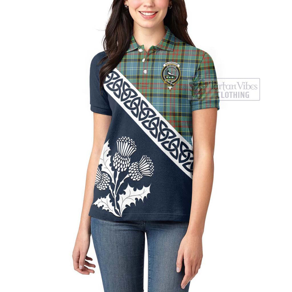 Walkinshaw Tartan Women's Polo Shirt Featuring Thistle and Scotland Map - Tartanvibesclothing Store