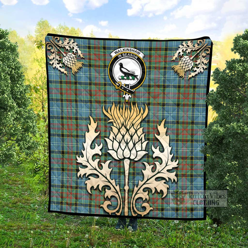 Tartan Vibes Clothing Walkinshaw Tartan Quilt with Family Crest and Golden Thistle Style
