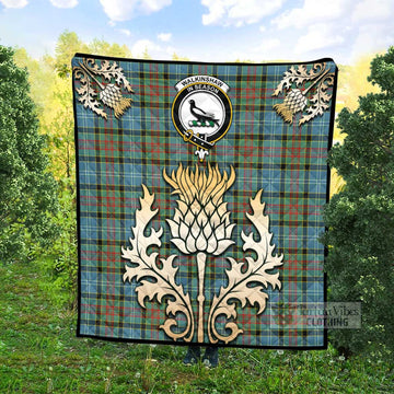 Tartan Vibes Clothing Walkinshaw Tartan Quilt with Family Crest and Golden Thistle Style