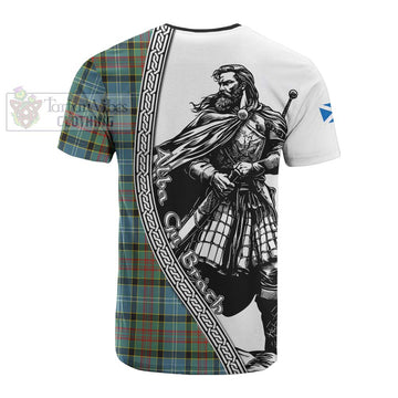 Walkinshaw Tartan Clan Crest Cotton T-shirt with Highlander Warrior Celtic Style - Tartan Vibes Clothing