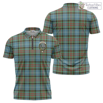 Walkinshaw Tartan Zipper Polo Shirt with Family Crest - Tartan Vibes Clothing