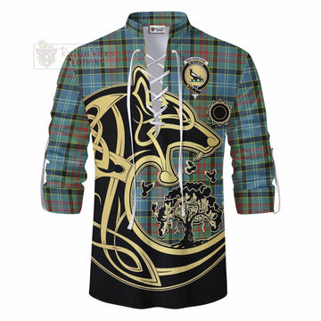 Walkinshaw Tartan Ghillie Kilt Shirt with Family Crest Celtic Wolf Style - Tartan Vibes Clothing