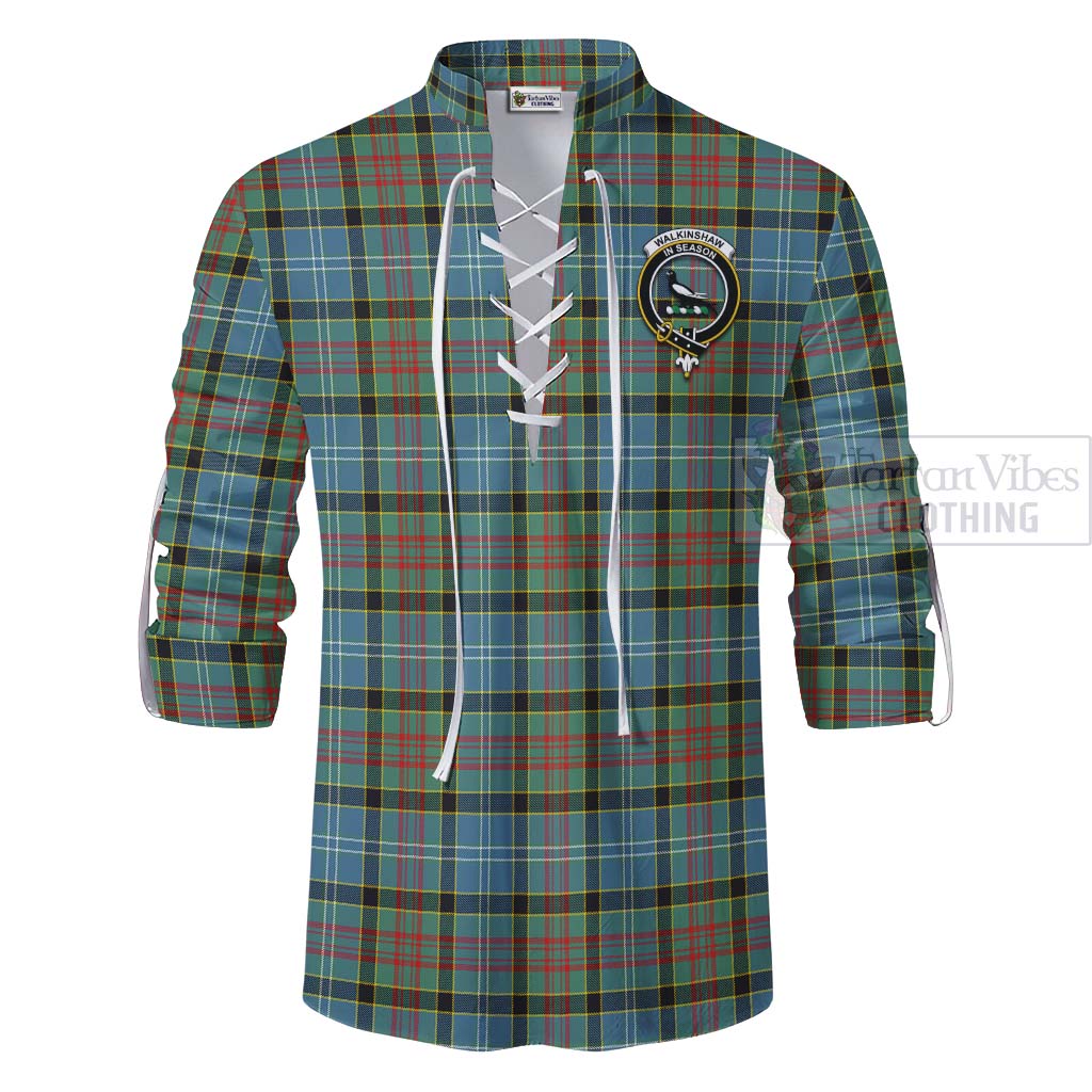 Tartan Vibes Clothing Walkinshaw Tartan Ghillie Kilt Shirt with Family Crest Celtic Skull Style