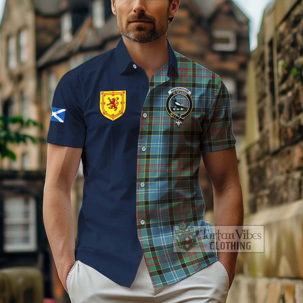Walkinshaw Tartan Hawaiian Shirt Alba with Scottish Lion Royal Arm Half Style - Tartan Vibes Clothing