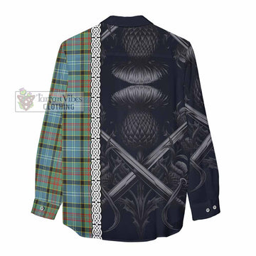 Walkinshaw Tartan Women's Casual Shirt with Family Crest Cross Sword Thistle Celtic Vibes - Tartan Vibes Clothing